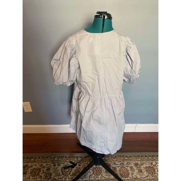 🧺H&M Divided NWT Tie-Detail Puff Sleeve Light Blue Mini Dress, size L - Picture 4 of 5